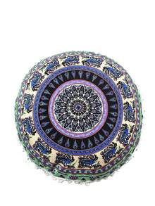 4Pack 17" Mandala Round Floor Pillow Cover Cushion Meditation Seating Ottoman Throw Cover Hippie Decorative Zipped Bohemian Pouf Pom Pom Pillow Case - Style-2 - 查看 2