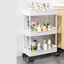 Movable Storage Trolley – 3-Tier Plastic Utility Cart With Wheels For Kitchen & Bathroom - Multicolor - View 6