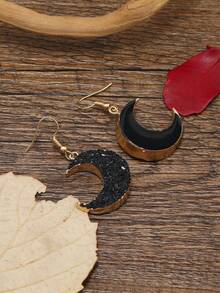 1 对树脂月亮形耳环，甜美可爱仿石时尚吊坠耳环