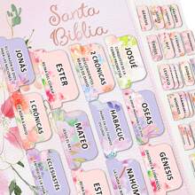 80pcs Spanish Bible Tabs-Soul Nourishing Book Summaries-Peel-And-Stick Laminated Bible Tabs Large Print,Bible Book Name+Bible Inspirational Book Summary Phrase,Books Of The Bible Tabs For Study Bible. School Supplies,Back To School