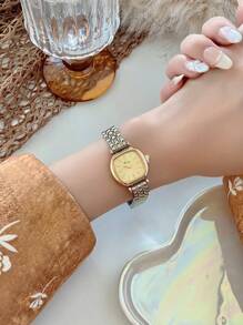 1pc Stainless Steel Strap Women Square Bracelet Watch, Elegant & Versatile, Shell Dial, Multi-Function, Suitable For Daily Wear