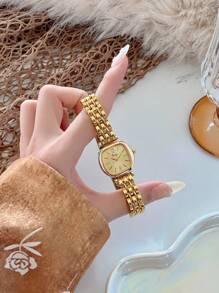 1pc Stainless Steel Strap Women Square Bracelet Watch, Elegant & Versatile, Shell Dial, Multi-Function, Suitable For Daily Wear