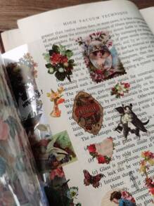 20sheets Vintage Sticker Book Plant, Mushroom & Farm House Series Made Of Pvc And Washi Material For Ins Style Retro Hand Account Diy Decorative Decals Papercraft Collage Scrapbooking Sticker Book School Supplies,Back To School