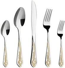 Hot Gold Silverware Set, 20 Piece Stainless Steel Golden Flatware Set For 4, Silver Tableware Set With 24K Gold-Plated Trim, Eating Utensils, Great For Family Gatherings & Daily Use(Prestige) Best Girfts