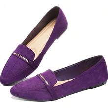 Obtaom Women's Pointy Toe Loafer Flat Faux Suede Work Shoes,Cute Penny Loafer Slip On Ballet FlatChristmas - 紫色 - 查看 1