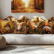 4PC Fall Forest Dwarf Throw Pillow Cover(17.71inx17.71in) Fresh And Simple Style, Comfortable Pillowcase, Modern Minimalist Style, Suitable For Office, Farm, Living Room, Sofa, Bedroom Furniture Decoration (Pillowcase Not Included) (One Side Printing)