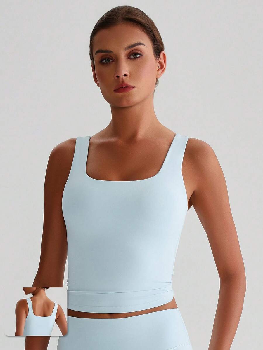MASKERT “运动胸罩”女士长款裸感健身背心，内置护垫，露背设计，适合跑步和健身 - 淺藍色 - 查看 1