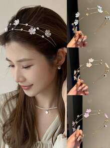 topshiny Bentiță delicată cu strasuri florale, dublu strat! Accesoriu elegant de călătorie în aer liber, bandă de păr pentru femei, accesorii de păr, diademă, cerc de păr