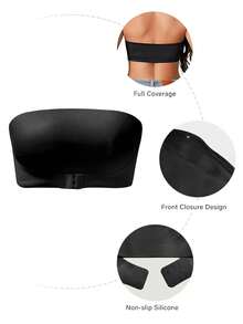 2件装女士前扣无肩带聚拢文胸 - 婚纱新娘内衣抹胸，性感无钢圈抹胸，带可调节松紧带，无缝隐形文胸，舒适透气黑色内衣 - 彩色 - 查看 5