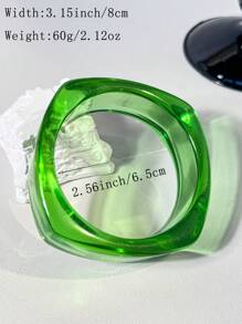 1 pieza Nuevo brazalete de resina transparente, diseño geométrico de color brillante, teñido degradado tipo macarrón, versátil para banquetes y fiestas, se puede usar durante todo el año, brazalete verde