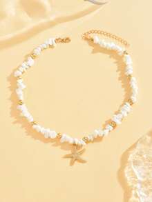 1件绿松石项链，时尚手工串珠金属吊坠珠宝项链，适合女性日常佩戴和海滩度假旅行。宝石形状和大小随机。