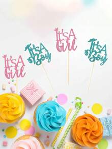 12 件 - 婴儿洗礼派对“是个女孩”装饰品，女孩主题蛋糕装饰，配有皇冠亮片蛋糕夹，适合婴儿洗礼女孩生日，婴儿性别揭晓派对蛋糕装饰用品。