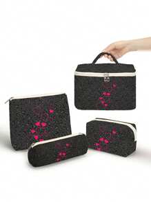 4-Piece/Set Quilted Random Pattern Ballpoint Pen Core Multi Functional Travel Makeup Bag, Large Capacity Makeup Bag, Makeup Bag, Skincare Bag, Large Capacity Travel Makeup Bag, Makeup Bag, Skincare Bag, Toilet Bag Packaging Box, Travel Necessities, Cruise Necessities, Dormitory Necessities,