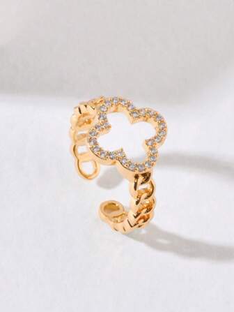 1pc Adjustable Four-Leaf Clover Design Lucky Ring For Women, Surprise Gift For Yourself Or Girlfriend