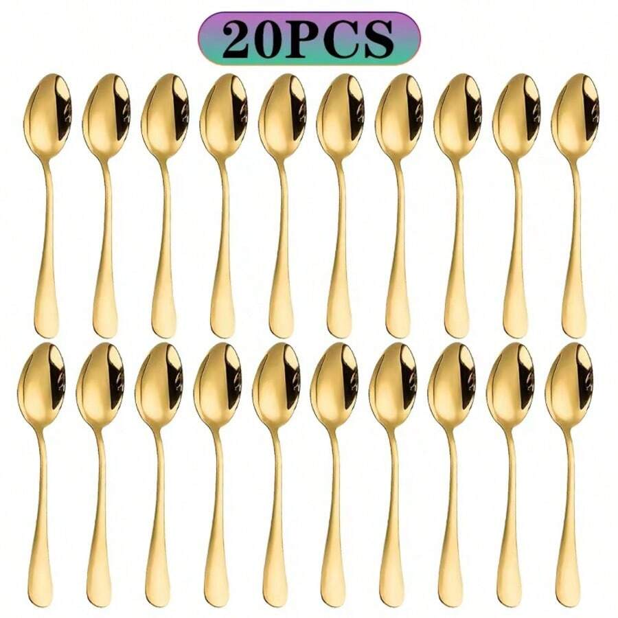 20 件/套不锈钢尖头咖啡/甜点勺，高档餐具，家用优雅小勺 - 彩色 - 查看 1