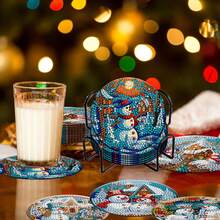 8pcs Diamond Painting Kit With Holders, Christmas Snowman Series Coaster Craft Kit, Ideal Craft Gift For Adult Beginners DIY Diamond Painting Coaster Set - White - View 6