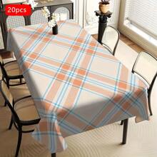 1/20PCs Tablecloth With Line Grid Printed Design, Rectangular Tablecloth, Perfect For Picnics, Camping, Weddings, Birthday Parties, Restaurants, And Buffet Dinners