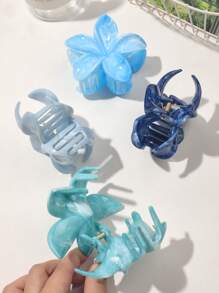 Set de 4 pinzas para el cabello con estilo Mori boho dulce de color azul claro con estampado de flores y mármol, accesorios de playa, accesorios de moda para el cabello, pinzas con forma de flor, para looks casuales de vacaciones para mujer en primavera/verano e invierno