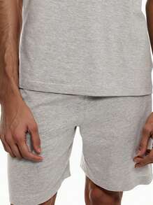 2pcs Men's Summer Casual Lounge Set - Crew Neck Cartoon Print Short Sleeve Top And Shorts, Simple Sleepwear Suit