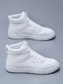 Men's Fashionable Casual Sporty Canvas Sneakers, Breathable Mid-Top Chunky Sneakers - White - View 1