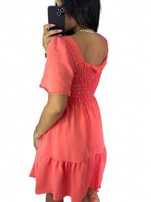 Duna Short Dress Simple Fabric Ruffle Daily Summer - Orange Salmon - View 2