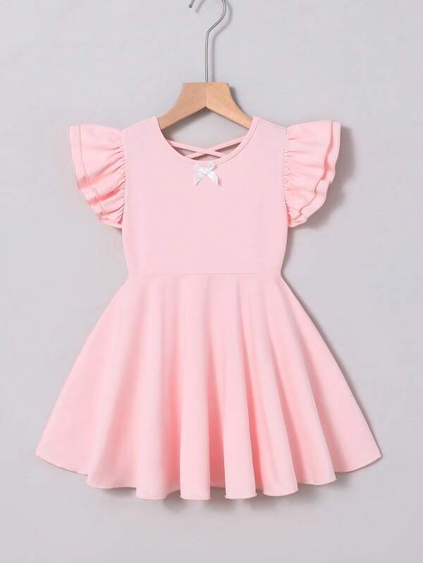 Vestito da ballo elegante da ragazza, body corto da danza con maniche a cappuccio e fiocco, per le piccole ballerine in estate