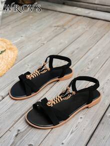 WRCVS 女士黑色平底凉鞋，交叉绑带露趾轻便一脚蹬休闲沙滩鞋，防滑编织图案随机流苏波西米亚风格户外拖鞋 - 黑色 - 查看 6