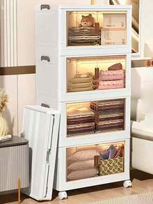 1/2/3/4/5layers Stackable Multi-Layer Storage Cabinet, Suitable For Bathroom Skin Care Products, Clothes, Toiletries, The Top Can Place Decorative Items, With Wheels For Easy Movement, For Bathroom Storage And Organization. - White - View 6