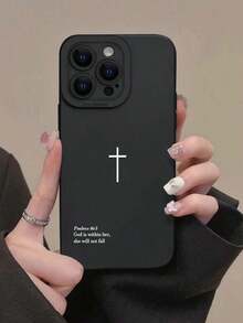 Cross Print Simple Shockproof Thick Phone Case Cover Suitable For IPhone17/IPhone17 Air/IPhone17 Pro/IPhone17 Pro Max/16 Pro Max/15 Pro Max/14 Pro Max/13 Pro Max/12 Pro Max/11 Pro Max - 黑色 - 查看 2