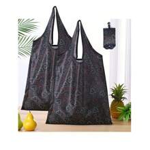 Borsa della spesa riutilizzabile, compatta e pieghevole, leggera e resistente, lavabile e pieghevole, design geometrico classico, borsa regalo con fascia elastica e borsa per riporre