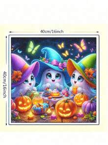 可爱精灵灵魂 DIY 钻石画家居装饰墙面艺术，全圆形水钻十字绣钻石艺术刺绣神话万圣节礼物 - 彩色 - 查看 3