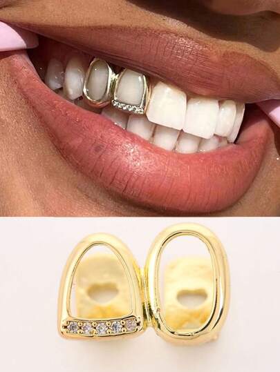 1pc Hollow Patchwork Double Tooth Design Hiphop Style Side Tooth Grillz, Suitable For Daily Wear For Men And Women