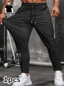 加大码男士高弹力腰休闲商务裤，拉链口袋，薄款透气直筒裤，适合高尔夫、休闲和日常穿着，黑色春季款 - 黑色 - 查看 3