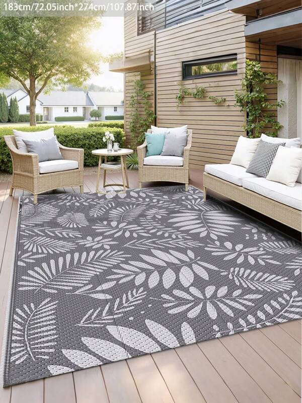 4ft X 6ft Reversible Plastic Straw Outdoor Rug, Waterproof Patio Cleaner, Suitable For Outdoor, Beach, Deck, Picnic, Backyard, Balcony, Porch, RV Mat, Gray And White