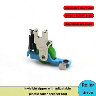 1 pièce Nouveau pied presseur à rouleau plat en plastique / Pied presseur à rouleau invisible réglable S518 / Accessoire de couture