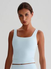 MASKERT “运动胸罩”女士长款裸感健身背心，内置护垫，露背设计，适合跑步和健身 - 淺藍色 - 查看 4
