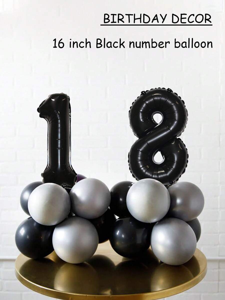 1 个 16 英寸黑色数字气球，黑色铝箔聚酯膜气球，数字 0-9，适用于生日装饰、周年纪念、毕业典礼装饰、新年装饰、节日装饰、生日派对气球、生日拍照道具 - 黑色 - 查看 1