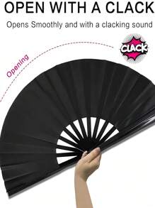 1 PEÇA Leque Manual Dobrável Preto Grande, Leque de Casamento, 33 cm, Estrutura de Plástico ABS Espesso, Leque Manual Dobrável Grande para Mulheres, Leque Dobrável Grande Ventilador Retrô de Náilon, Leque Decorativo de Kung Fu Tai Chi Dança, Adequado para Tai Chi Artes Marciais, Adereços de Dança, Presentes de Feriado de Jogos de Futebol, Presentes de Aniversário, Decorações de Festa, Concertos, Carnavais, Temporada de Formatura
