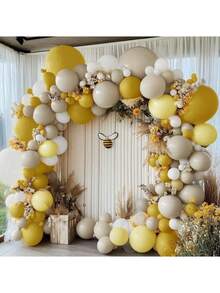 112 件芥末黄气球拱门装饰套装，象牙白和黄色乳胶气球，适合生日、迎婴派对、性别揭晓、波西米亚蜜蜂派对装饰