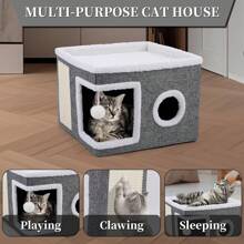 1pc Pet Cat Bed, Cat Scratching Board, Foldable Cat House With Scratching Pad, Removable & Washable, Suitable For All Seasons