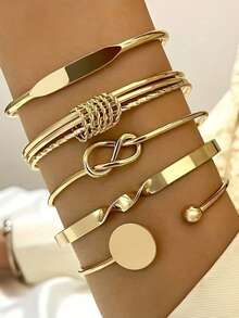 优雅的 5 件套开口手镯套装，复古几何扭曲手链，适合女士日常佩戴、聚会、度假和送礼