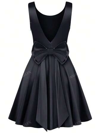 MUXXN Vintage 1950s A-Line Cocktail Party Bow Round Backless Dressy Dresses