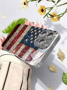 Patriotic Flag Pattern Electroplated Luxury Glass Silver Phone Case For Compatible With IPhone 16/15/14/13/12/11/ProMax/Pro/Plus, For Compatible With Samsung Galaxy/S24/S23/S22/S21/S20/Plus/FE/Ultra,Fashion Female Summer Unique Funny Cases Shockproof Anti-Drop Protective Design PC+TPU+Glass Girl Women Men Y2k Case High-End Print Funda Casing Creative Forros Cover Protection Stylish Friend Gift Aesthetic Protector Funda Para Protectores De Celulares Accessories Forro De Teléfono - Bạc - Xem 7