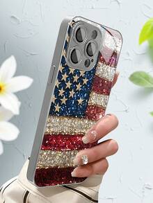 Patriotic Flag Pattern Electroplated Luxury Glass Silver Phone Case For Compatible With IPhone 16/15/14/13/12/11/ProMax/Pro/Plus, For Compatible With Samsung Galaxy/S24/S23/S22/S21/S20/Plus/FE/Ultra,Fashion Female Summer Unique Funny Cases Shockproof Anti-Drop Protective Design PC+TPU+Glass Girl Women Men Y2k Case High-End Print Funda Casing Creative Forros Cover Protection Stylish Friend Gift Aesthetic Protector Funda Para Protectores De Celulares Accessories Forro De Teléfono - Bạc - Xem 4