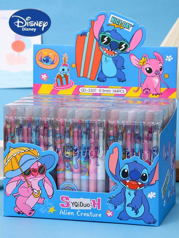 Disney Disney Stitch Collectible Press-Type Gel Pen Set - Officially Licensed Blue Character Case With ST Metal Clip, 0.5mm Quick-Dry Black Ink, Premium Anime Writing Tool For Smooth Note-Taking & Sketching - Gift For Disney Enthusiasts,School Supplies,Back To School