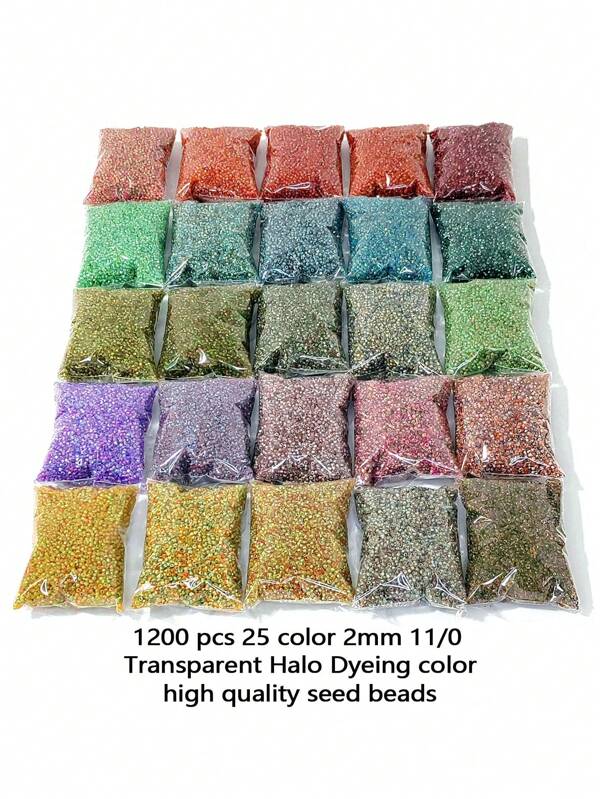 1.200 Peças Kit de Contas de Vidro para Fazer Joias, Contas Cónicas Transparentes Degradê Premium de 2mm 11/0, 25 Cores Disponíveis, 20g/Pacote, Contas Soltas Uniformes e Duráveis para Artesanato DIY, Adequadas para Pulseiras, Joias Tecidas, Bordados, Colares, Brincos, Anéis - Ótimo Presente para Família e Amigos