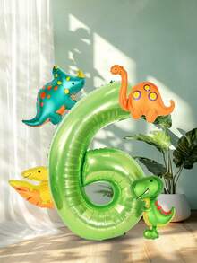 Set de 5 globos con temática de dinosaurio, que incluye globos de papel de aluminio con números dorados y verde salvia de 40 pulgadas + globos de papel de aluminio en miniatura con diseños de dinosaurios, perfectos para fiestas de cumpleaños y decoración con temática de dinosaurios - Multicolor - Ver 16