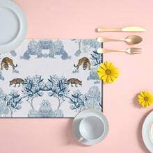 Set de 4 o 6 individuales, decoración del hogar, individual de lino estilo moderno de porcelana azul y blanca impresa, adecuado para mesas de comedor, decoración versátil de temporada en primavera, verano, otoño e invierno, individual de mesa lavable de estilo moderno, resistente al calor, resistente a las manchas, decoración de habitación, individual, posavasos, individual de mesa de cocina, decoración de fiesta, decoración del hogar, regalo ideal