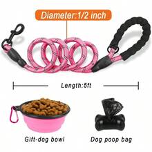 LipDog Leashes For Large Dogs Heavy Duty Dog Leash 4 5 6 FT With Comfortable Padded Handle And Highly Reflective Threads For Medium Large Dogs Walking Training Running 5FT1 2''Pink Leash - Pink - View 6