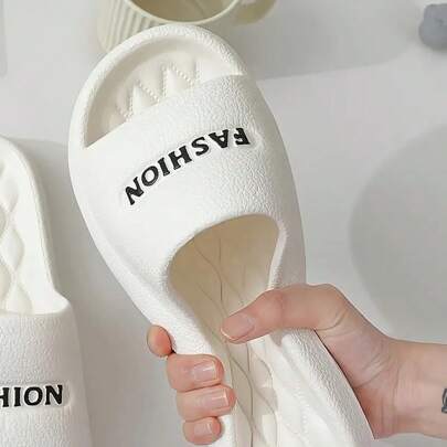 Lightweight Luxury Letter Print Solid Color Creative EVA Slippers, Unisex Couples Casual Home, Shower, Beach Wear, Suitable For All Seasons, Thick Sole Soft & Comfortable
